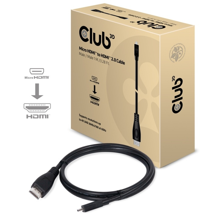 CLUB3D Micro HDMIT to HDMIT 2.0 4K60Hz Cable 1M / 3.28Ft in the group HOME ELECTRONICS / Cables & Adapters / HDMI / Cables at TP E-commerce Nordic AB (A14796)