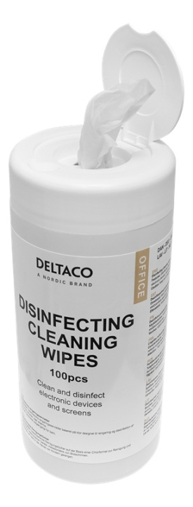 DELTACO Office Antibacterial wipes, 100pcs tube in the group COMPUTERS & PERIPHERALS / Computer accessories / Cleaning at TP E-commerce Nordic AB (A16644)
