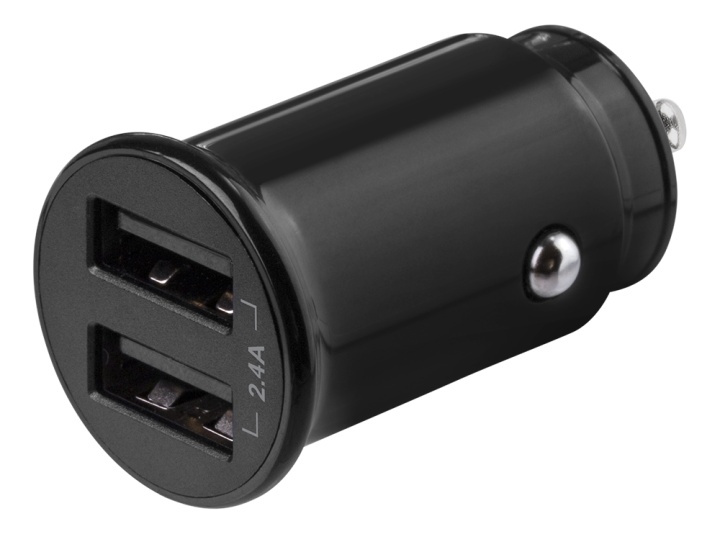 DELTACO 12/24 V USB car charger with compact size and dual USB-A ports in the group SMARTPHONE & TABLETS / Chargers & Cables / Car chargers / Car chargers USB at TP E-commerce Nordic AB (A16659)