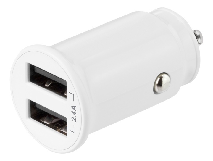 DELTACO USB car charger, 2x USB-A, 2,4 A, total 12 W, white in the group SMARTPHONE & TABLETS / Chargers & Cables / Car chargers / Car chargers USB at TP E-commerce Nordic AB (A16660)