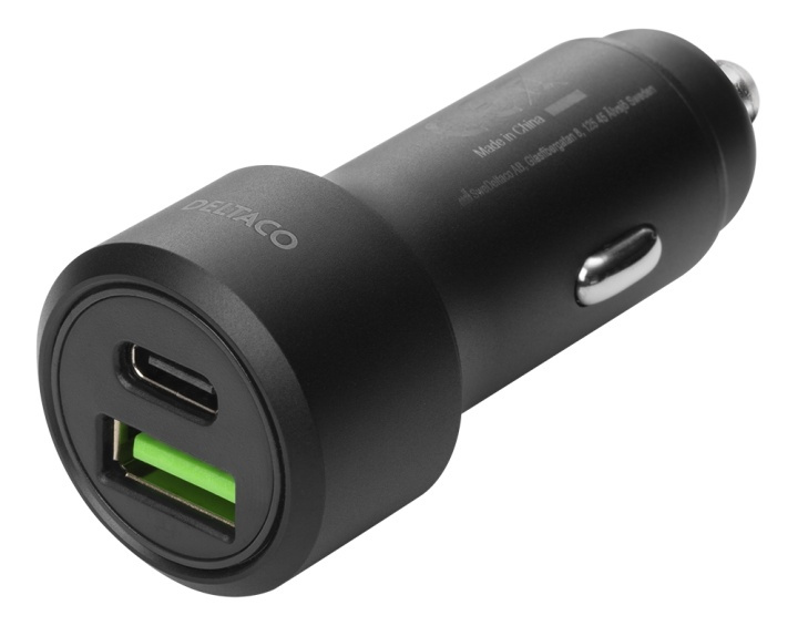 DELTACO USB car charger, 1x USB-C, PD 20 W, 1x USB-A, 18 W, 38W, metal in the group SMARTPHONE & TABLETS / Chargers & Cables / Car chargers / Car chargers USB at TP E-commerce Nordic AB (A16662)
