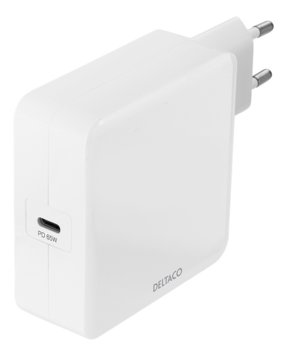 DELTACO USB-C PD wall charger, 65 W, white in the group SMARTPHONE & TABLETS / Chargers & Cables / Wall charger / Wall charger USB at TP E-commerce Nordic AB (A16671)