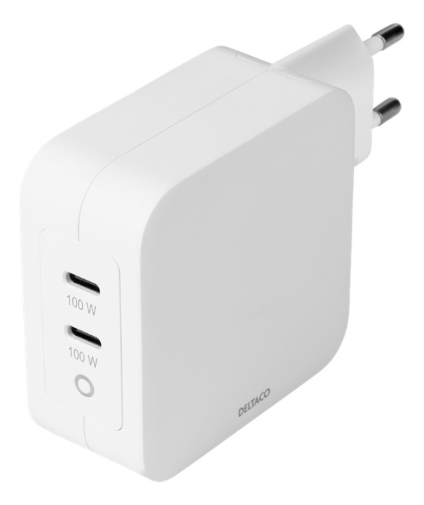 DELTACO USB-C wall charger, GaN technology, 2x USB-C PD, total 100 W in the group SMARTPHONE & TABLETS / Chargers & Cables / Wall charger / Wall charger USB at TP E-commerce Nordic AB (A16674)