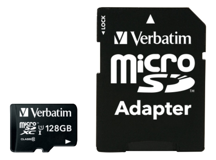 Verbatim SD Micro (SDXC) Class 10 m. adapter 128 GB in the group HOME ELECTRONICS / Storage media / Memory cards / MicroSD/HC/XC at TP E-commerce Nordic AB (A16881)