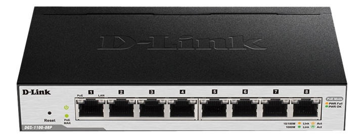 D-Link 8-Port PoE Gigabit Smart Managed Switch, Fanless Design in the group COMPUTERS & PERIPHERALS / Network / Switches / 10/100/1000Mbps at TP E-commerce Nordic AB (A17083)