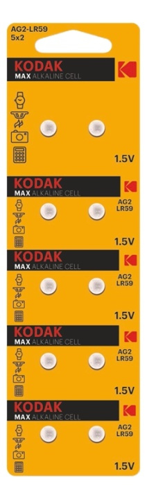 Kodak Kodak MAX AG2/LR59 alkaline battery (10 pack perforated) in the group HOME ELECTRONICS / Batteries & Chargers / Batteries / Button cell at TP E-commerce Nordic AB (A17147)