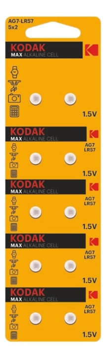 Kodak MAX AG7/LR57 alkaline battery (10 pack perforated) in the group HOME ELECTRONICS / Batteries & Chargers / Batteries / Button cell at TP E-commerce Nordic AB (A17152)