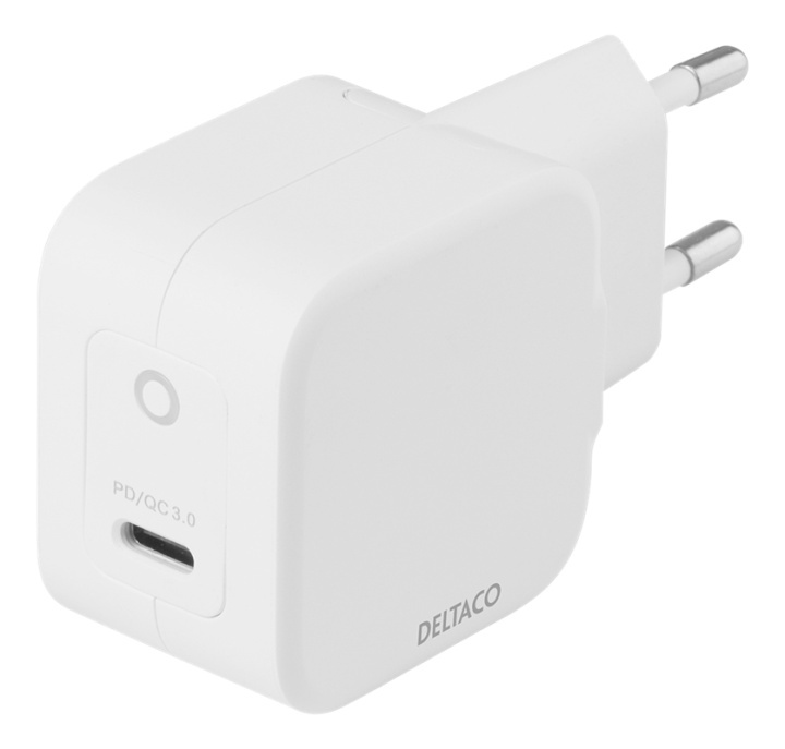 DELTACO USB-C wall charger 30 W with PD and GaN technology, white in the group SMARTPHONE & TABLETS / Chargers & Cables / Wall charger / Wall charger USB at TP E-commerce Nordic AB (A17221)