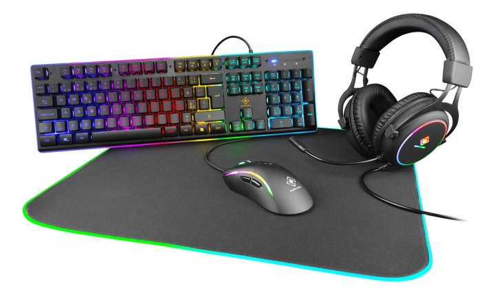 DELTACO GAMING 4in1 RGB kit with Keyboard, Mouse, Headset, Mousepad in the group COMPUTERS & PERIPHERALS / Mice & Keyboards / Keyboards / Combo packs at TP E-commerce Nordic AB (A17314)