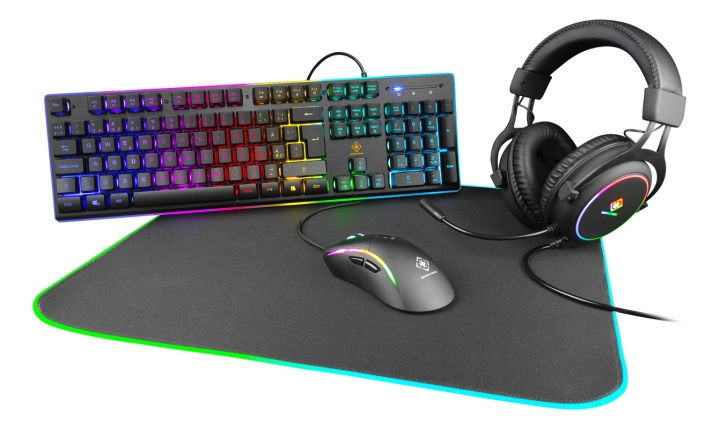 DELTACO GAMING 4in1 RGB kit with Keyboard, Mouse, Headset, Mousepad in the group COMPUTERS & PERIPHERALS / Mice & Keyboards / Keyboards / Combo packs at TP E-commerce Nordic AB (A17314D)