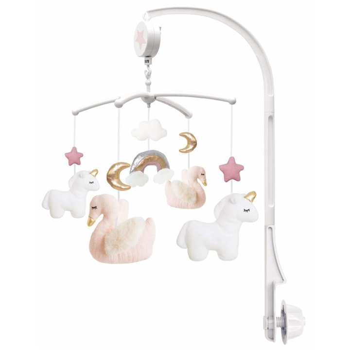 <p>A cute music mobile in soft fabric that plays a lullaby while the figures slowly spin around. Perfect for hanging over the changing table or crib. Featuring cute swan and unicorn shapes, the mobile stimulates your baby\'s vision and hearing while keepin in the group TOYS, KIDS & BABY PRODUCTS / Children\'s room / Childrens beds at TP E-commerce Nordic AB (A17839)