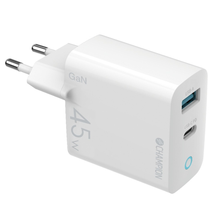 Champion 45 W GAN 2 port PD Charger in the group SMARTPHONE & TABLETS / Chargers & Cables / Wall charger / Wall charger USB at TP E-commerce Nordic AB (A18494)
