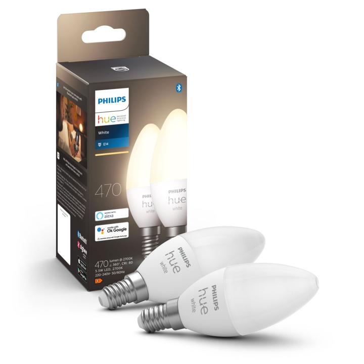 Philips Hue White E14 Kron 2-pack in the group HOME, HOUSEHOLD & GARDEN / Smart home / Smart Lights at TP E-commerce Nordic AB (A19286)