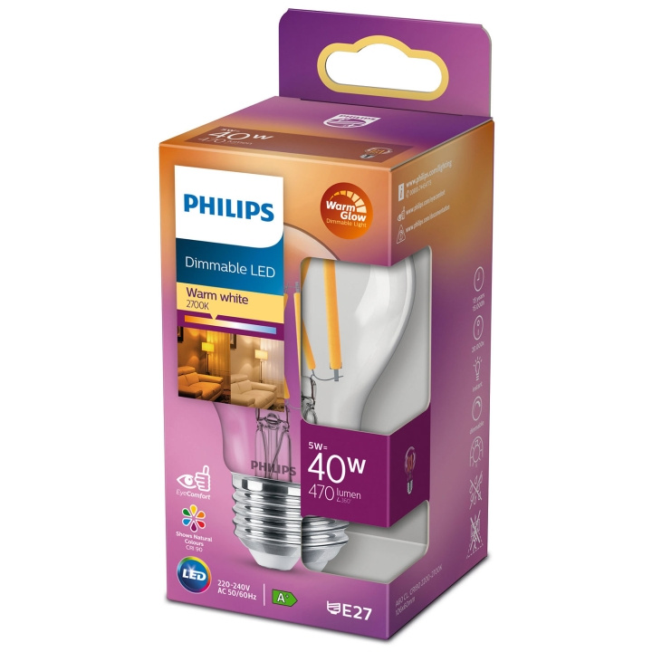 Philips LED E27 Normal 40W Clear Dimmable WarmGlow 470lm in the group HOME ELECTRONICS / Lighting / LED lamps at TP E-commerce Nordic AB (A19302)