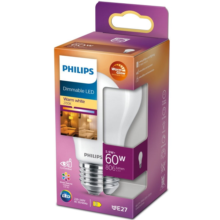 Philips LED E27 Normal 60W Frost Dimba in the group HOME ELECTRONICS / Lighting / LED lamps at TP E-commerce Nordic AB (A19303)