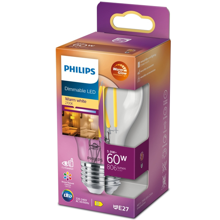 Philips LED E27 Normal 60W Klar Dimbar in the group HOME ELECTRONICS / Lighting / LED lamps at TP E-commerce Nordic AB (A19305)