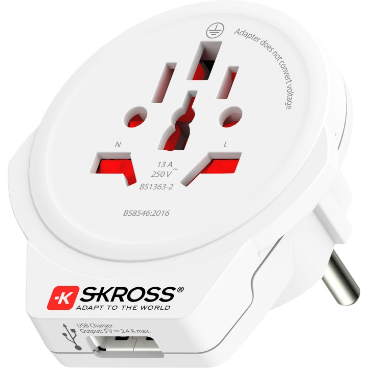 SKROSS El-Adapter Europa med USB in the group HOME, HOUSEHOLD & GARDEN / Electricity & Lighting / Travel adapters at TP E-commerce Nordic AB (A19435)