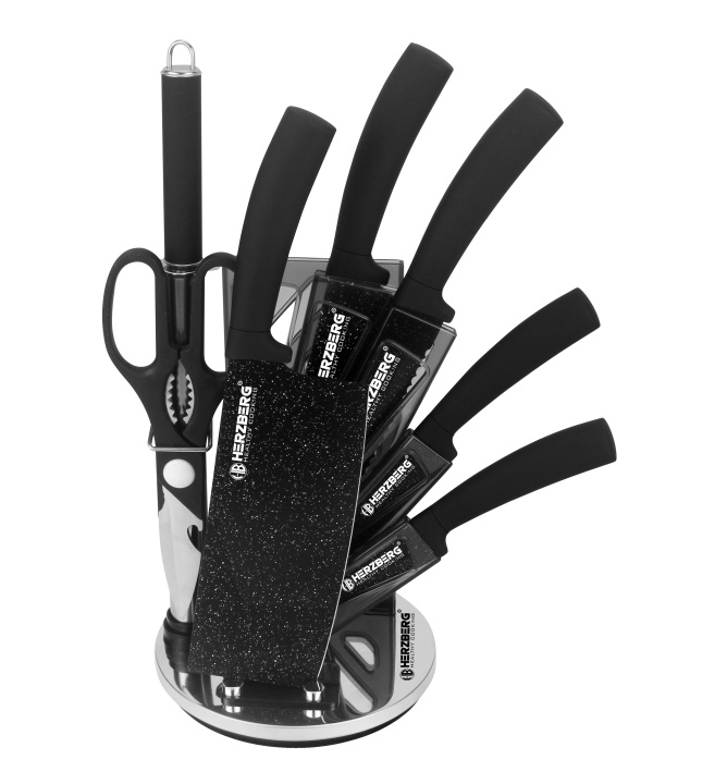 Herzberg 8 Pieces Knife Set with Acrylic Stand - Black Marble in the group HOME, HOUSEHOLD & GARDEN / Kitchen utensils / Kitchen knives & Knife sharpeners at TP E-commerce Nordic AB (A19976)