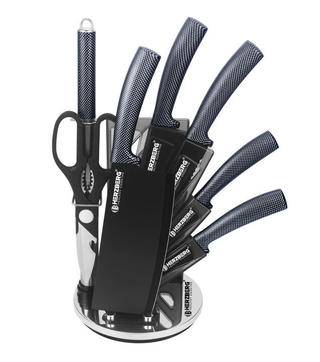 Herzberg 8 Pieces Knife Set with Acrylic Stand - Carbon in the group HOME, HOUSEHOLD & GARDEN / Kitchen utensils / Kitchen knives & Knife sharpeners at TP E-commerce Nordic AB (A19977)