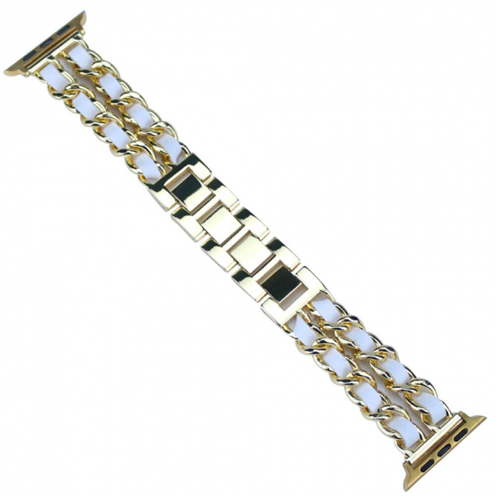 Stylish Metal Band for Apple Watch 38/40/41mm, Gold/White in the group SMARTPHONE & TABLETS / Excercise, home & leisure / Apple Watch & Accessories / Accessories at TP E-commerce Nordic AB (A20294)