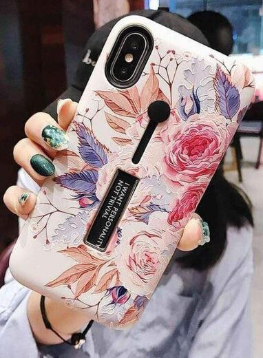Fashion case with finger holder - iPhone 12/12 Pro, White with flowers in the group SMARTPHONE & TABLETS / Phone cases / Apple / iPhone 12 at TP E-commerce Nordic AB (A20835)