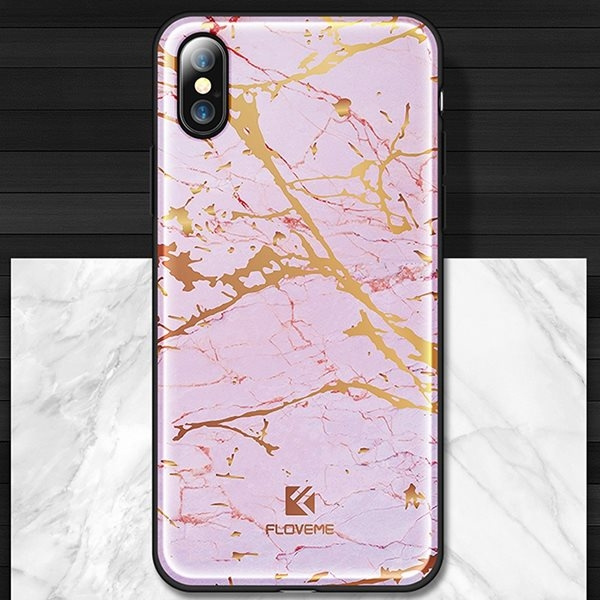 Rosa FLOVEME iPhone X marmorskal med detaljer i guld in the group SMARTPHONE & TABLETS / Phone cases / Apple / iPhone XS Max / Cases at TP E-commerce Nordic AB (A21142)