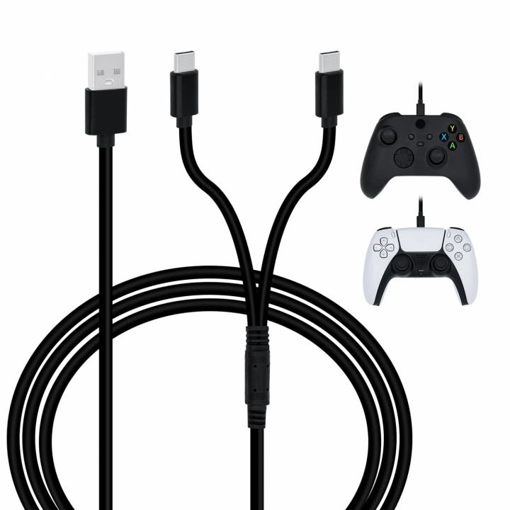 2-i-1 Laddkabel USB-C till handkontroller eller smartphones, 3 m, Svart in the group HOME ELECTRONICS / Game consoles & Accessories / Nintendo Switch / Accessories at TP E-commerce Nordic AB (A22039)