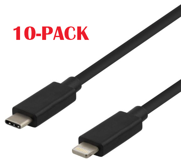 10-PACK Cable USB-C - Lightning, 2.4A, 1m, Black in the group SMARTPHONE & TABLETS / Chargers & Cables / Cables / Cables Lightning at TP E-commerce Nordic AB (A22400PKT10)