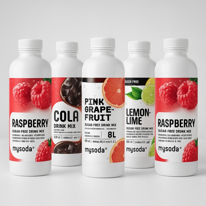 5 pcs Mysoda Cola, Grape, Raspberry, Lemon 500 ml - Ger 36L dryck in the group HOME, HOUSEHOLD & GARDEN / Household appliances / Water & Juice / Carbonation machines / Flavors at TP E-commerce Nordic AB (A22715PKT2)