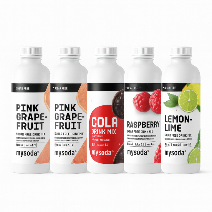5 pcs Mysoda Cola, Grape, Raspberry, Lemon 500 ml - Ger 36L dryck in the group HOME, HOUSEHOLD & GARDEN / Household appliances / Water & Juice / Carbonation machines / Flavors at TP E-commerce Nordic AB (A22715PKT3)