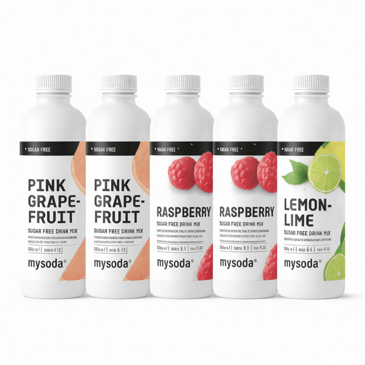 5 pcs Mysoda Grape, Raspberry, Lemon 500 ml - Ger 36L dryck in the group HOME, HOUSEHOLD & GARDEN / Household appliances / Water & Juice / Carbonation machines / Flavors at TP E-commerce Nordic AB (A22715PKT4)