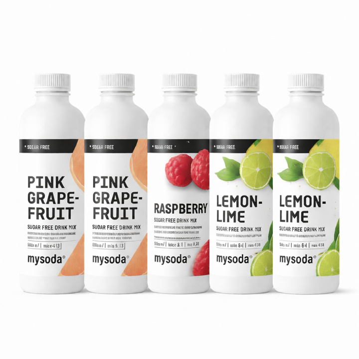 5 pcs Mysoda Grape, Raspberry, Lemon 500 ml - Ger 36L dryck in the group HOME, HOUSEHOLD & GARDEN / Household appliances / Water & Juice / Carbonation machines / Flavors at TP E-commerce Nordic AB (A22715PKT6)