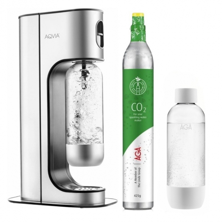 AGA Aqvia Exclusive Steel Black including 2 bottles + kolsyrepatron in the group HOME, HOUSEHOLD & GARDEN / Household appliances / Water & Juice / Carbonation machines / Carbonation machines at TP E-commerce Nordic AB (A22924)