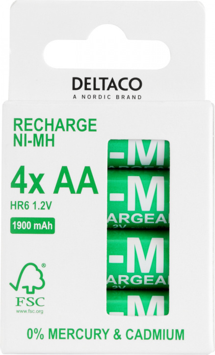 DELTACO Ultimate Ni-Mh rechargeable, LR6/AA, 1900mAh, 4-pack (SG) in the group HOME ELECTRONICS / Batteries & Chargers / Rechargable batteries / AA at TP E-commerce Nordic AB (A22963)