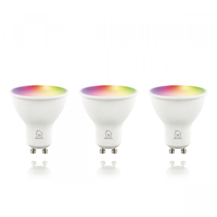 DELTACO SMART HOME LED-lampa, 3-pack, GU10, WiFI 2,4GHz, 5W, 470lm, dimbar, 220-240V, RGB in the group HOME ELECTRONICS / Lighting / LED lamps at TP E-commerce Nordic AB (A22982)