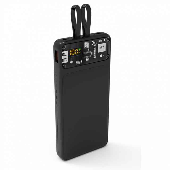 QUALO QTPB10-LD-23-01 Transparent power bank 10000 mAh PD with LED 23W black in the group SMARTPHONE & TABLETS / Chargers & Cables / Powerbanks at TP E-commerce Nordic AB (A22992)