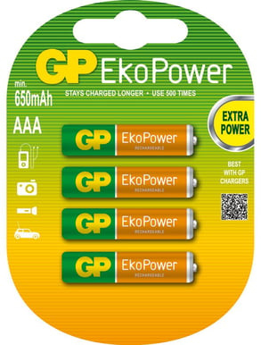 GP Batteri EkoPower AAA 650mAh 4-pack in the group HOME ELECTRONICS / Batteries & Chargers / Batteries / AAA at TP E-commerce Nordic AB (A23029)