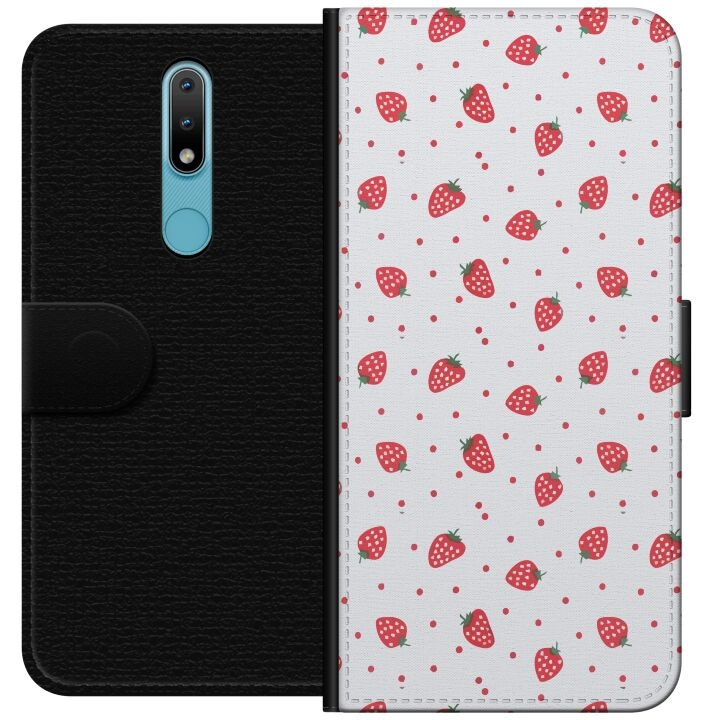 Wallet case for Nokia 2.4 with Strawberries design in the group SMARTPHONE & TABLETS / Phone cases / Nokia/Microsoft at TP E-commerce Nordic AB (A55681)