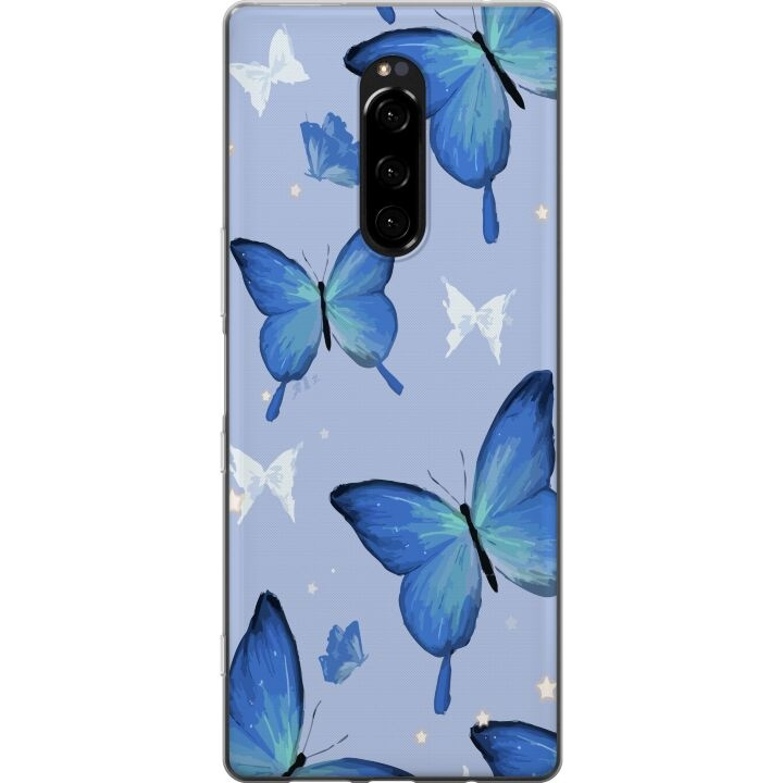 Mobile case for Sony Xperia 1 with Blue butterflies design in the group SMARTPHONE & TABLETS / Phone cases / Sony at TP E-commerce Nordic AB (A60810)