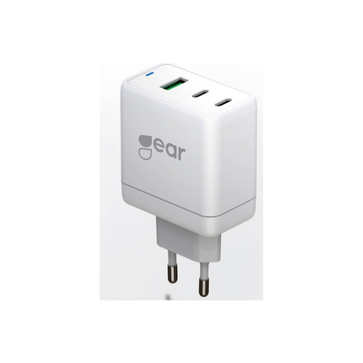 GEAR Charger GAN 220V 2xUSB-C + 1xUSB-A PD/PPS 65W White in the group SMARTPHONE & TABLETS / Chargers & Cables / Wall charger / Wall charger USB-C at TP E-commerce Nordic AB (C02242)
