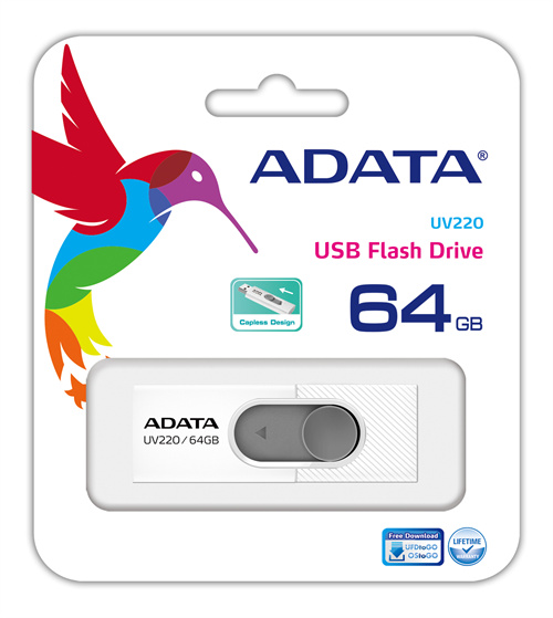 ADATA UV220 64GB White/Gray USB 2.0 in the group HOME ELECTRONICS / Storage media / USB memory / USB 2.0 at TP E-commerce Nordic AB (C02551)