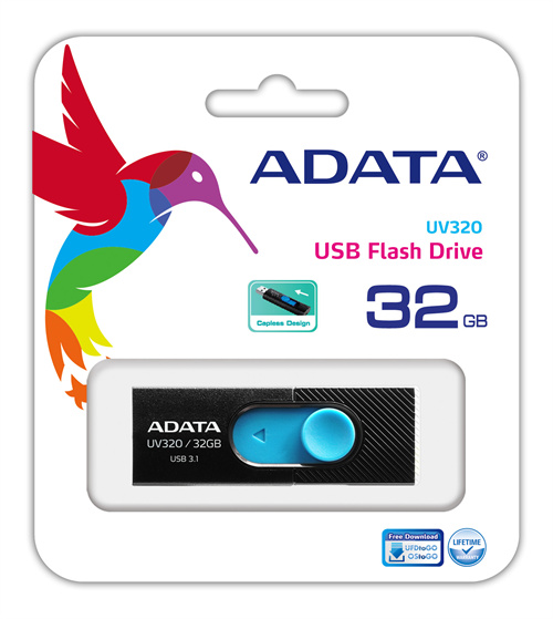 ADATA UV320 32GB Black/Blue USB3.1 in the group HOME ELECTRONICS / Storage media / USB memory / USB 3.1 at TP E-commerce Nordic AB (C02552)