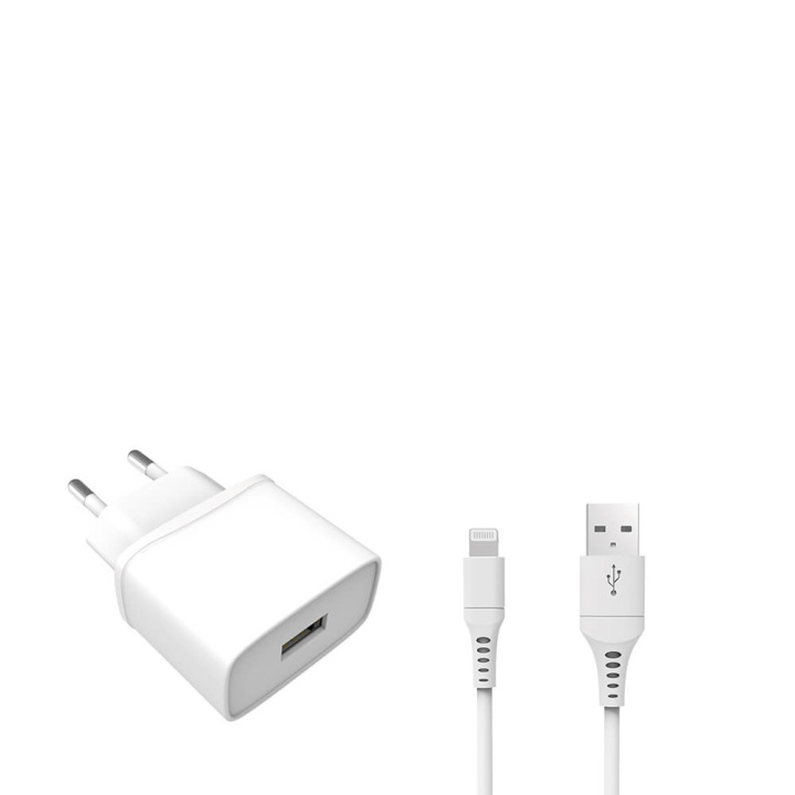 GEAR Charger 220V 1xUSB 1A White Lightning Cable 1m MFI in the group SMARTPHONE & TABLETS / Chargers & Cables / Wall charger / Wall charger Lightning at TP E-commerce Nordic AB (C03732)