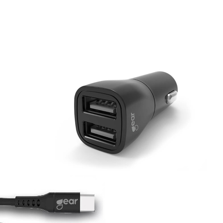 GEAR Charger 12-24V 2xUSB 3.4A Black USB-C 2.0 cable 1m in the group COMPUTERS & PERIPHERALS / Laptops & accessories / Computer chargers / Car chargers at TP E-commerce Nordic AB (C03735)