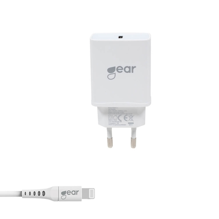 GEAR Charger 220V 1xUSB-C PD 30W Cable Lightning to USB-C in the group SMARTPHONE & TABLETS / Chargers & Cables / Wall charger / Wall charger USB-C at TP E-commerce Nordic AB (C03931)