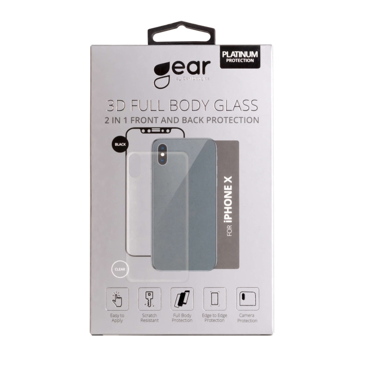 Gear Glass Prot. 3D 2in1 Front & Back iPhoneX Edge to Edge Black with Clear Back in the group SMARTPHONE & TABLETS / Phone cases / Apple / iPhone X/XS / Screen protectors at TP E-commerce Nordic AB (C04217)