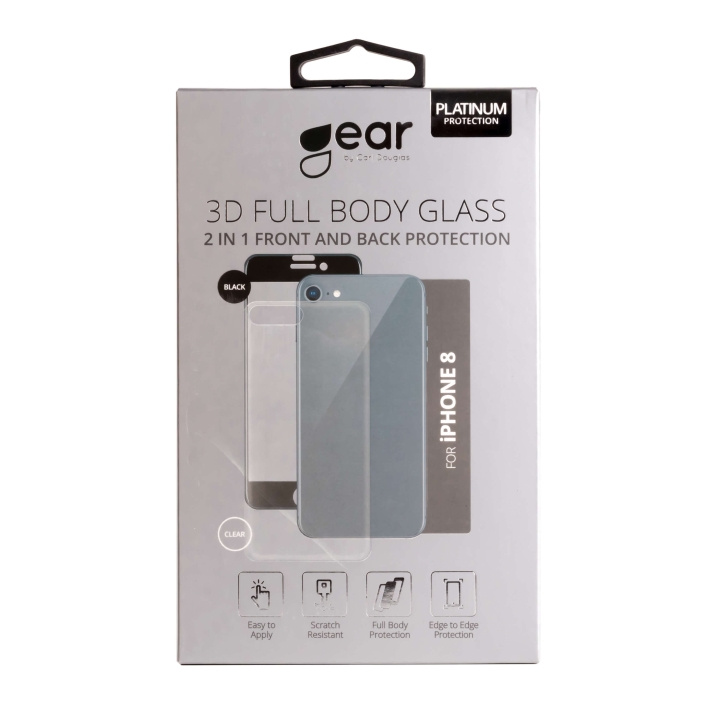 Gear Glass Prot. 3D 2in1 Front & Back iPhone8 Edge to Edge Black with Clear Back in the group SMARTPHONE & TABLETS / Phone cases / Apple / iPhone 8 / Screen protectors at TP E-commerce Nordic AB (C04218)