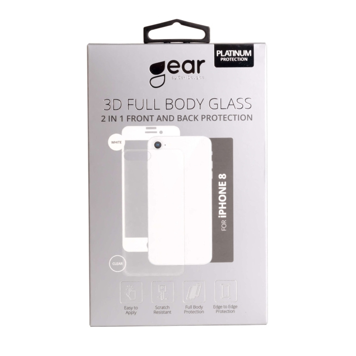 GEAR Glass Prot. 3D 2in1 Front & Back iPhone8 Edge to Edge White with Clear Back in the group SMARTPHONE & TABLETS / Phone cases / Apple / iPhone 8 / Screen protectors at TP E-commerce Nordic AB (C04219)
