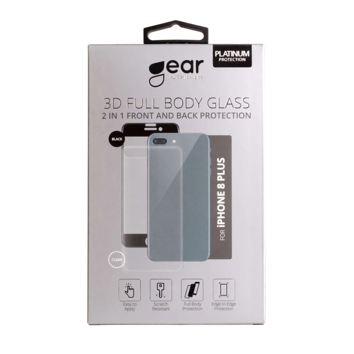 Gear Glass Prot. 3D 2in1 Front & Back iPhone8 Plus Edge to Edge Black with Clear Back in the group SMARTPHONE & TABLETS / Phone cases / Apple / iPhone 8 Plus / Screen protectors at TP E-commerce Nordic AB (C04220)