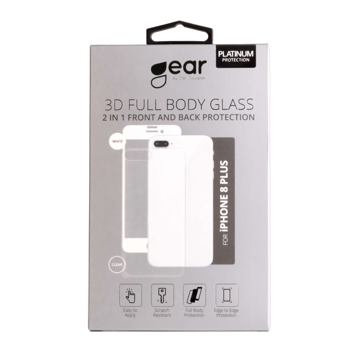 GEAR Glass Prot. 3D 2in1 Front & Back iPhone8 Plus Edge to Edge White with Clear Back in the group SMARTPHONE & TABLETS / Phone cases / Apple / iPhone 8 Plus / Screen protectors at TP E-commerce Nordic AB (C04221)